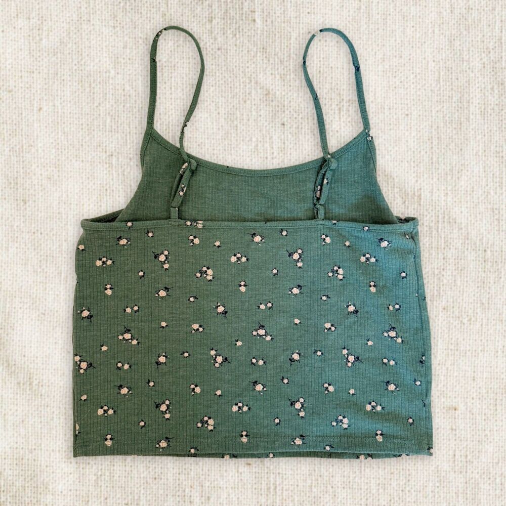 American Eagle Green Floral Crop Tank Top Size S Adjustable Straps Green AEO - Picture 2 of 5
